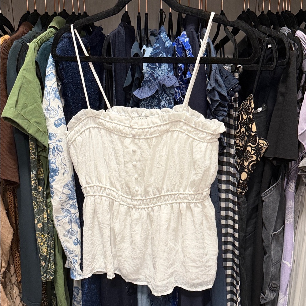 Sadie & Sage White Smocked Cotton Cami with Ruffle Trim